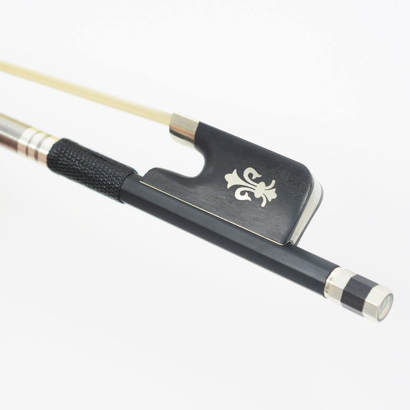 Carbon Fiber Cello Bow Natural Horsehair Unique Design with Ebony Fleur-de-Lis Frog White