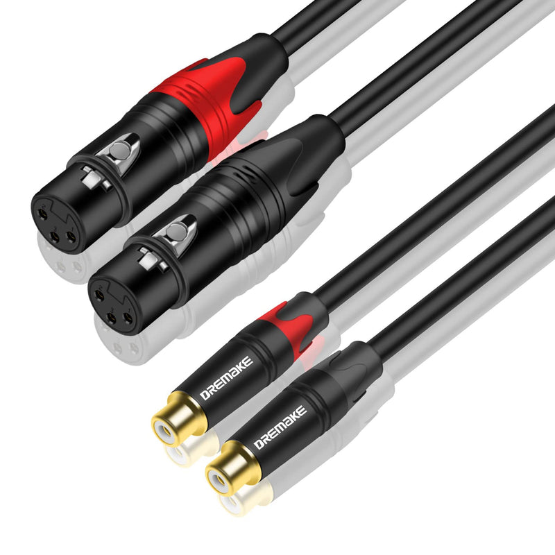 DREMAKE RCA to XLR Cable 10FT, 2RCA Female to 2XLR Female Audio Extension Cord, Unbalanced Female XLR to Female RCA Extender Speaker Cable for Amplifier, Mixing Board, Subwoofer, DJ Controller - 3M 10FT/3.0M