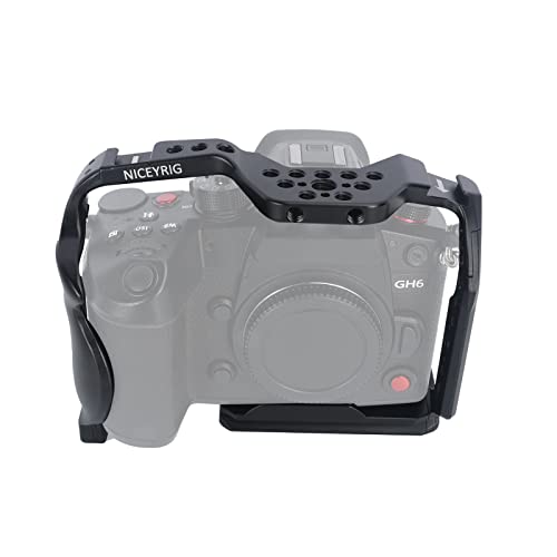 NICEYRIG GH7 GH6 Camera Cage for Panasonic Lumix GH7/GH6, DSLR Stabilizer Videomaking Rig Streamline Full Cage with Comfortable Grip, Quick Release Bottom Plate for Arca-Standard - 518