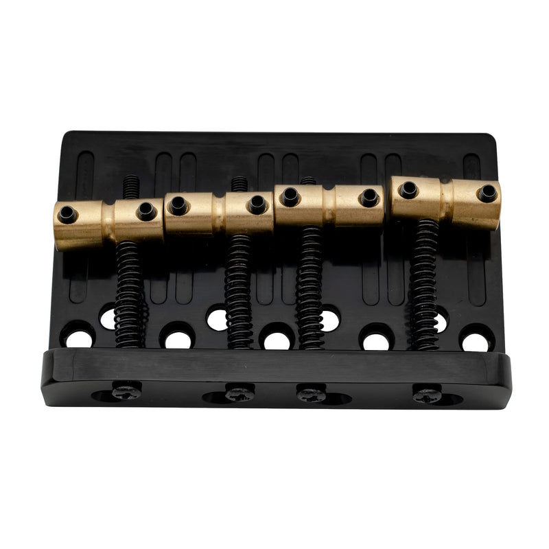 Musiclily Pro 19mm 4-String Bass Hardtail Bridge with Brass Saddles and Steel Plate, Black