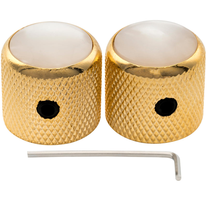 Musiclily Pro 1/4 Inch Steel Mother-of-Pearl Top Dome Knobs with Set Screw Universal Fitting Control Knobs for Electric Guitar or Bass, Gold (Set of 2)