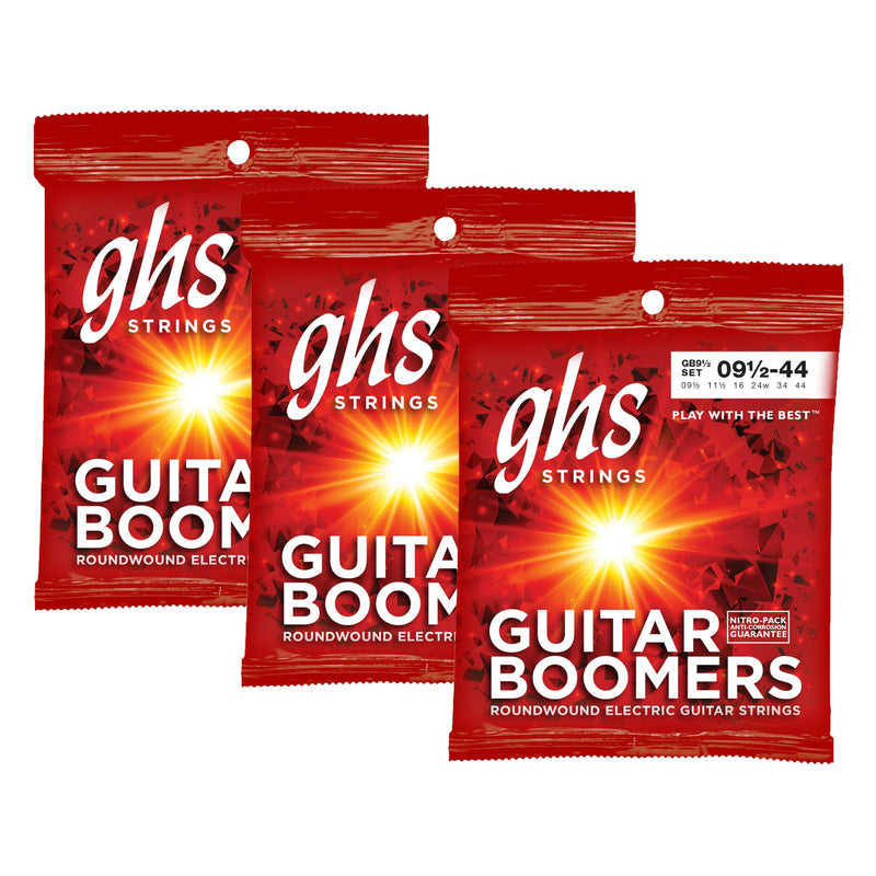 [AUSTRALIA] - GHS Strings, GB9 1/2 Boomers, Nickel Plated Steel Electric Guitar Strings, Legendary Strength, Consistent Intonation, Long Lasting Brightness, Tone & Sustain. 6-String Guitar 9.5-44 XLT+ Gauge 3 Pack Extra Light+ (9.5-44) Pack of 3 