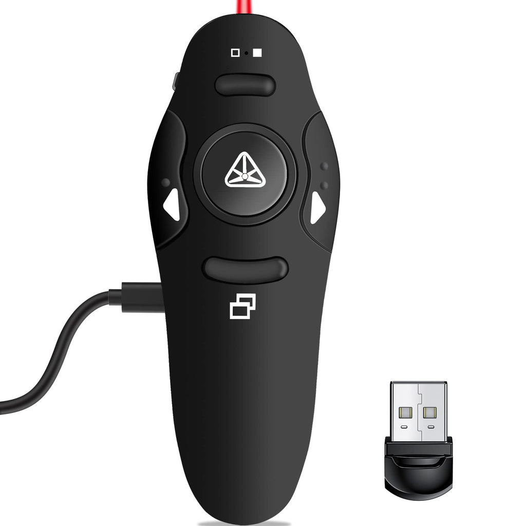 Rechargeable Presentation Clicker Wireless Presenter Remote USB Control Powerpoint PPT Clicker, Red Laser Pointer RF 2.4GHz Presenter Remote Google Slide Advancer for Computer/Laptop/Mac/Keynote Red Light&Rechargeable