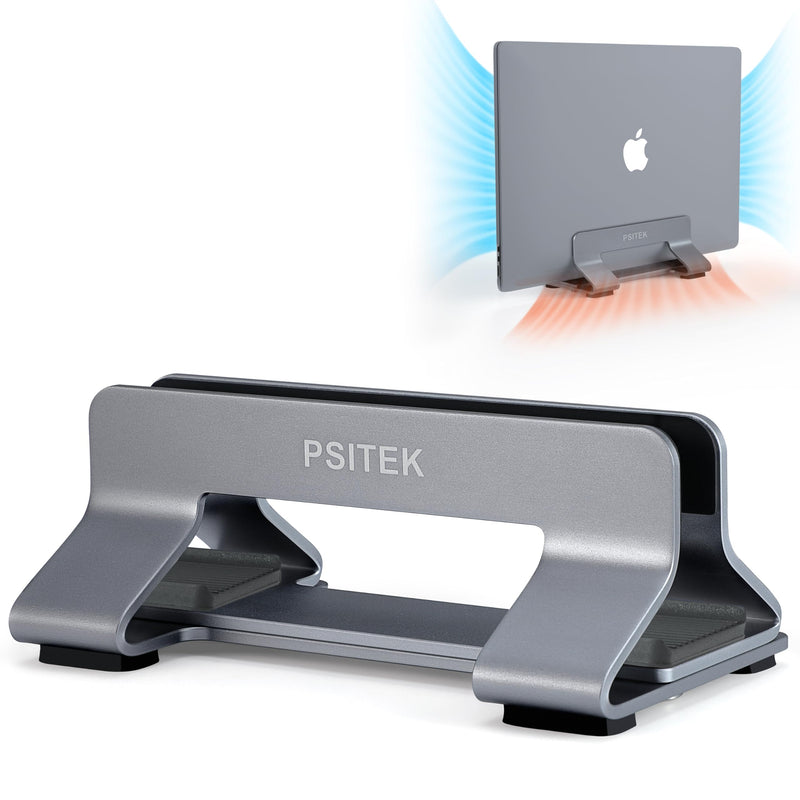 Aluminum Vertical Laptop Stand Dock Holder, Adjustable Slot Width (12-42mm/0.5-1.65 inch), Space-Saving Upright Storage for MacBook and Laptops, Version 2024 Space Gray