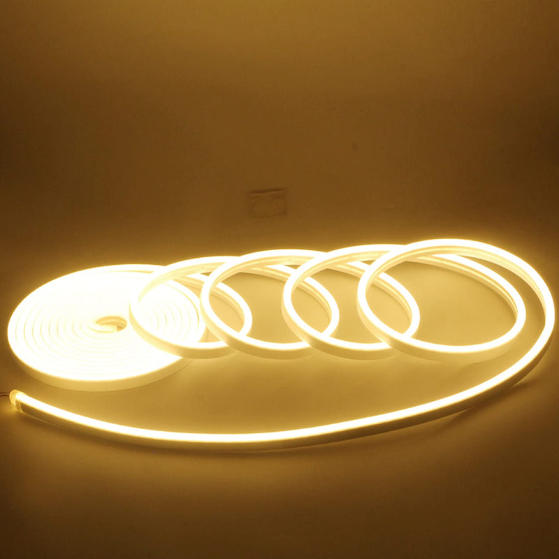 Warm White Neon LED Strip Light, DC 12V 600 SMD2835 LED Neon Rope Lights,Upgraded 16.4ft/5m Led Light Strips Flexible waterproof for Indoor/Outdoors Home Decoration/DIY Warm White