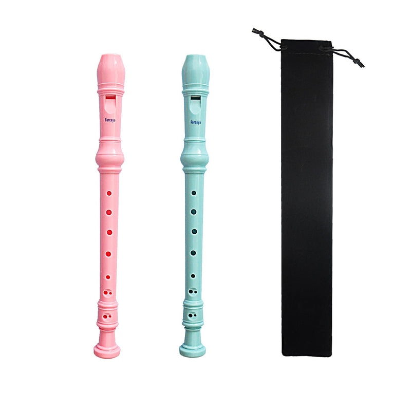 2-Piece Soprano Recorder Instrument for Kids Students Beginners German Style C Key 8 Hole Descant Recorder with Clean Rods Storage Case (Pink+Light Blue) Pink+Light Blue