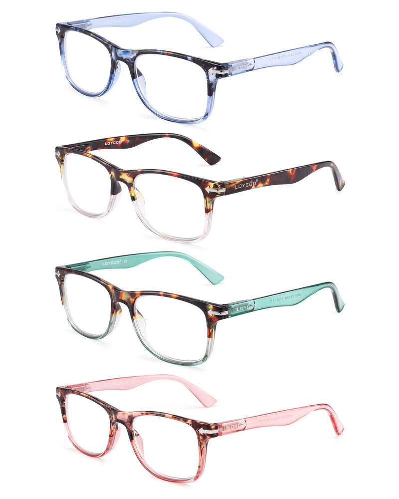 [AUSTRALIA] - 4 Pack Computer Reading Glasses Blue Light Blocking Anti Eyestrain Flexible Lightweight Square Readers for Women Men Square 4 Pack Mix(blue+tortoise+green+pink) 2.0 x 