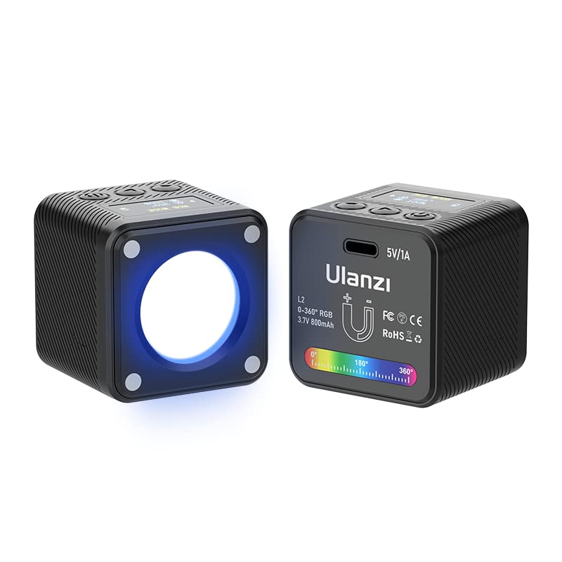 Ulanzi L2 COB RGB LED Video Light, 360° Full Color Portable Led Light for Camera Lighting, Magnetic Super Mini Cute Cube Light for Toy, Stop Motion and Micro Photography