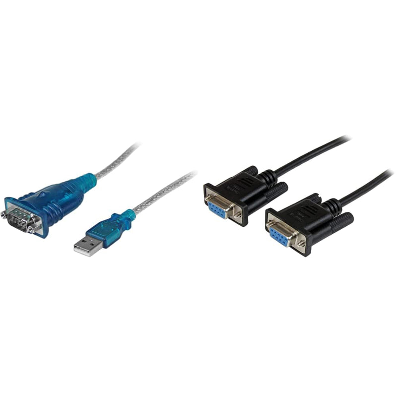 StarTech.com 1 Port USB to Serial RS232 Adapter & 2m Black DB9 RS232 Serial Null Modem Cable F/F - DB9 Female to Female - 9 pin RS232 Null Modem Cable - 2 Meter, Black (SCNM9FF2MBK) Adapter + Cable - 2 meter, Black