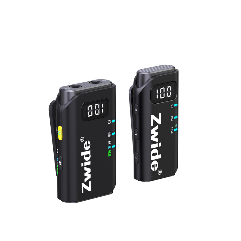 Zwide Wireless Lavalier Microphone System M4(1to1), 3 Levels Noise Cancellation, Compact Mini Lapel Mics with Magnetic Clip for DSLR/SLR Camera/Camcorder/iPhone/Android Phones/PC M4(1TX + 1RX)