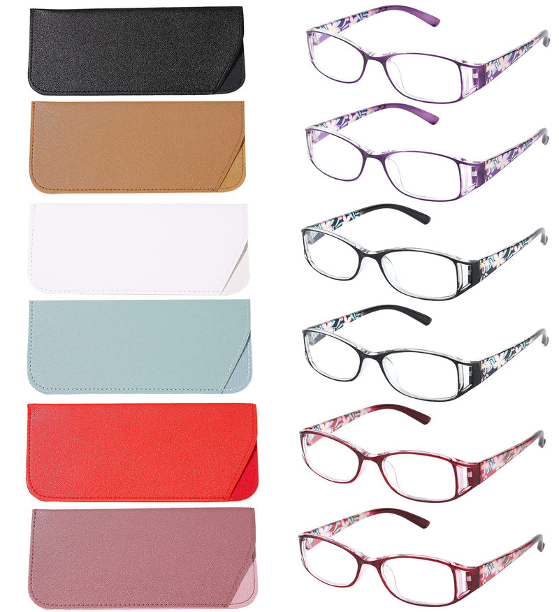 6 pairs Reading Glasses, Women Fashion and elegant anti-blue light HD resin old Reading Glasses 2 Red 2 Black 2 Purple 2.5 x