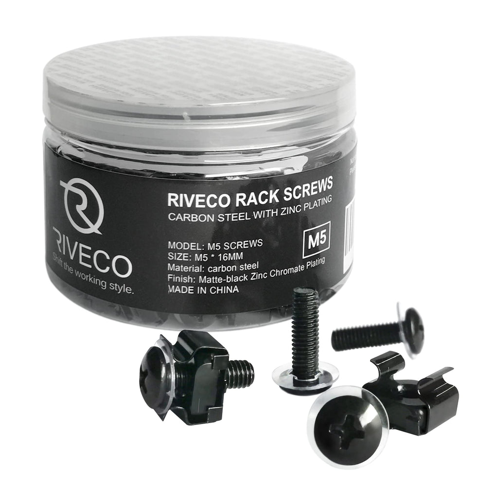 RIVECO M5 Rack Screws & Cage Nuts for Server Cabinets & Racks Mounting Network Equipment Clip Nuts 50 Sets Black M5 Screws + Cage Nuts