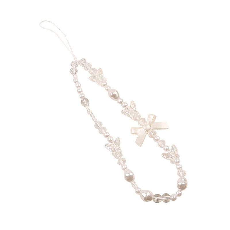 Cute Cell Phone Charms, Creative Bows Pearl Beaded Phone Lanyard Wrist Strap, Beaded Phone Strap Charms Anti-Lost Chain Keyring Charms Camera Wallet Decoration Pendant, Style 1… Style 2