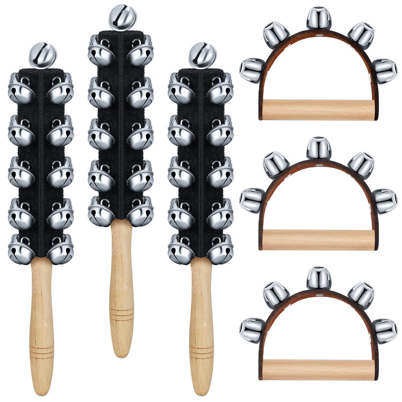 [AUSTRALIA] - 6 Pieces Christmas Hand Jingle Bells Wooden Hand Sleigh Bells Jingle Shaker Bells Handhold Bell Rattles Musical Bell Instruments Handheld Bells Holiday Christmas Decor (Black) Black 