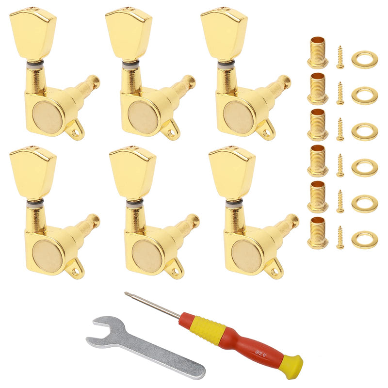 Swhmc Gold Guitar Tuning Pegs 6R - Replacement Machine Heads for Acoustic Electric Guitar, Sealed Tuning Keys with Installation Tools