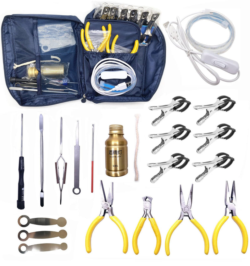 20PCS Flute Tool Kit, Professional Flute Repairing Maintenance Tool Kit with Carry Bag, LED Leak Light, Key Cover Adjusting Tool, Key Indentation Clip, Pliers, Alcohol Lamp Burner