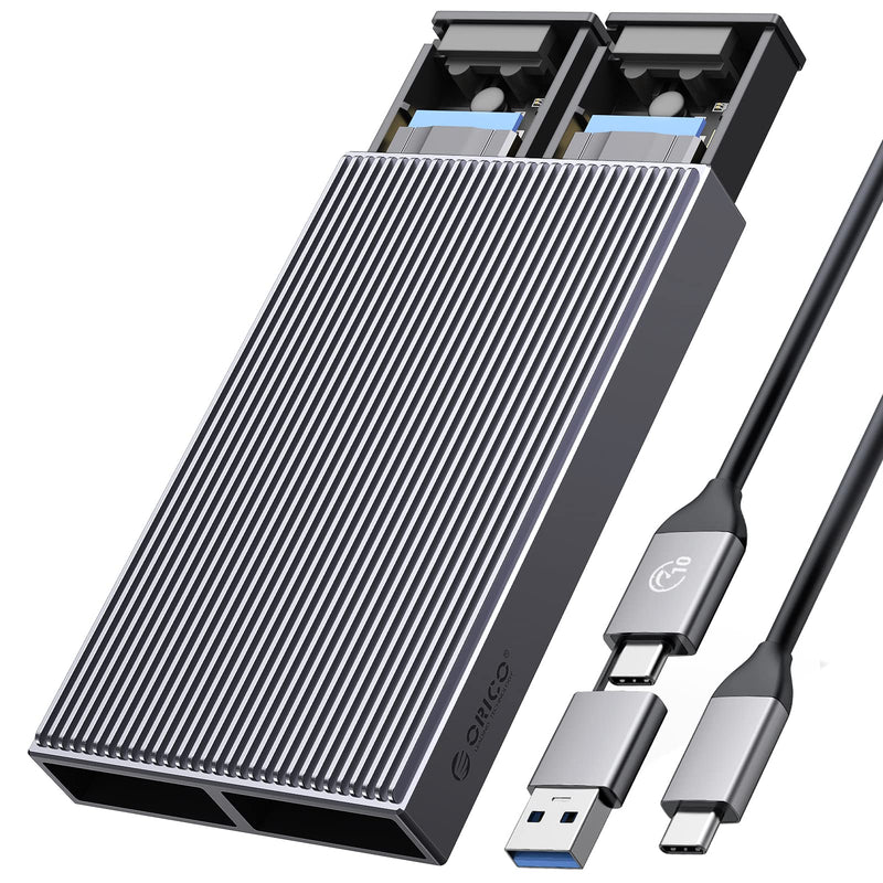 ORICO Dual M.2 NVMe SSD Enclosure, USB C to M2 Adapter for M Key PCIe 2230/2242/2260/2280 M.2 SSDs,Tool-Free Installation Aluminum SSDs Reader Support Trim and UASP up to 2x4TB-BM2-2N Dual M.2 NVMe+NVMe