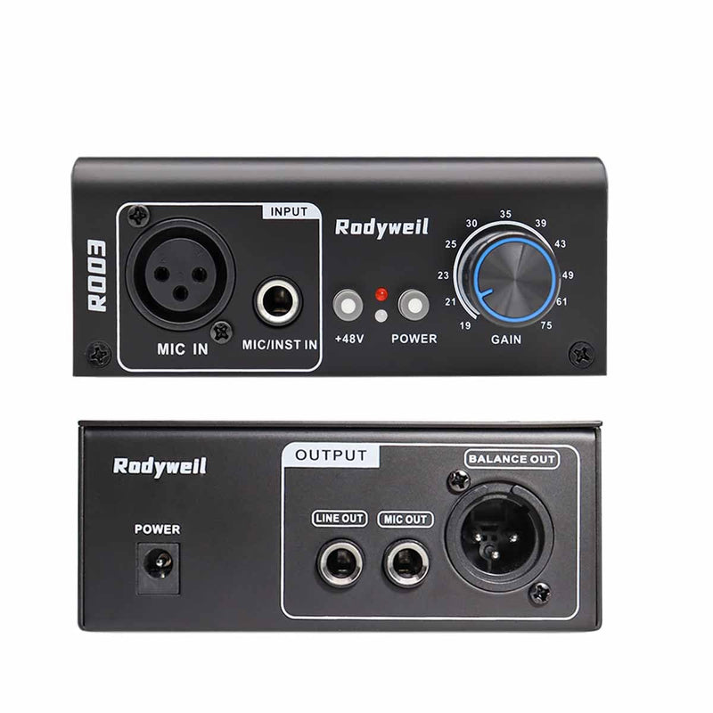 Mic Preamp with 19~75db Adjustable Gain Boost Balaneced Line Out and 48V for Dynamic, Condenser,Ribbon Microphone, Audio Interface, Audio Mixer