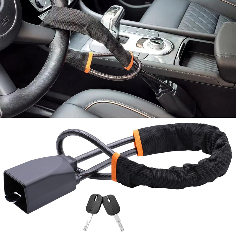 [AUSTRALIA] - Tevlaphee Steering Wheel Lock Seat Belt Universal Anti Theft Car Device Prevention with 3 Keys for Security Fit Most Vehicles Truck SUV Van(Black) Black 