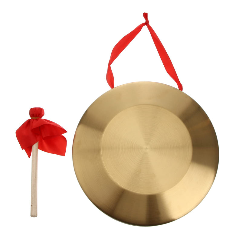 Vaguelly 12.6 Inch Copper Gong Set Traditional Chinese Percussion Instrument with Wooden Hammer and Hanging String for Music Performance 32X32cm