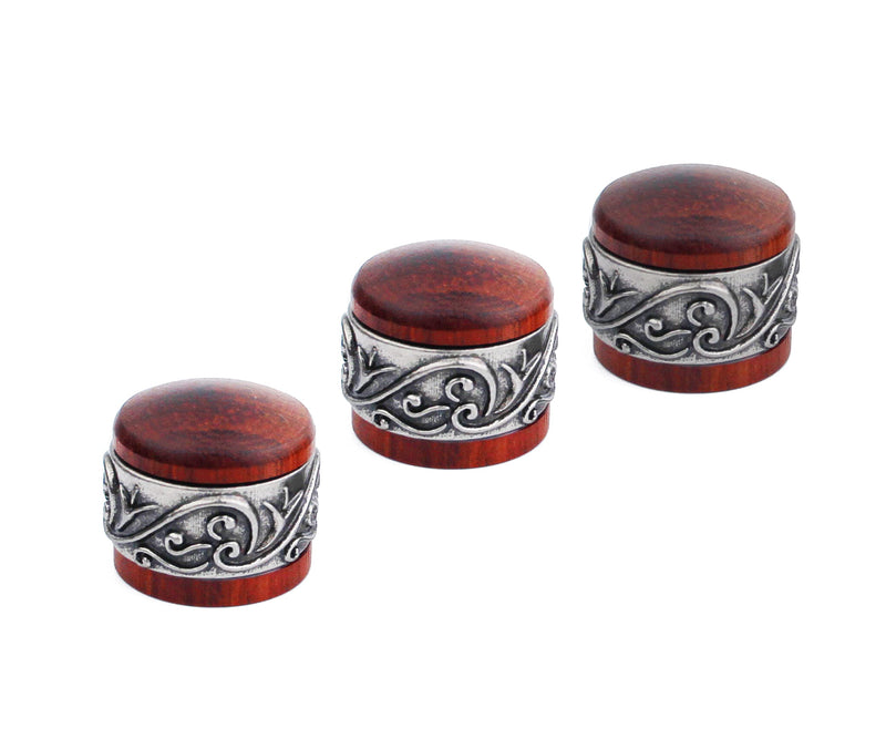 [AUSTRALIA] - Guyker 3Pcs Red Sandalwood Potentiometer Control Knobs Dia. 6mm (0.24") Shaft Pots - Long Grass Flower Around Dome Speed Tone Volume Knob Guitar Bass - Antique Silver Red -antique silver around 