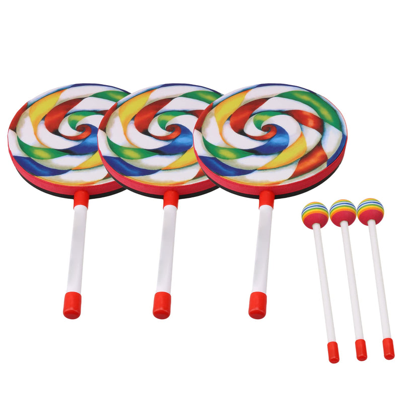 [AUSTRALIA] - BQLZR Round Percussion Hand Drums 7.87 Inch Dia Colorful w/Mallet for Gift Pack of 3 
