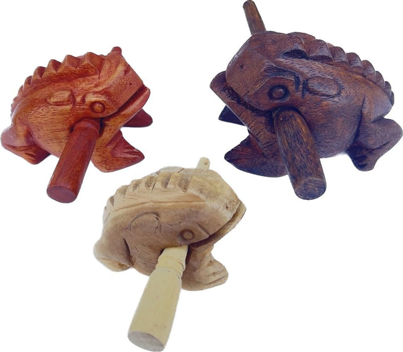 [AUSTRALIA] - Guiros Percussion Instruments Wooden Frog Musical Instrument Set of 3 Frogs: 4 Inch, 3 Inch, and 2.25-2.75 Inch (Dark Brown/Brown/Natural Colors) Dark Brown/Brown/Natural Colors 