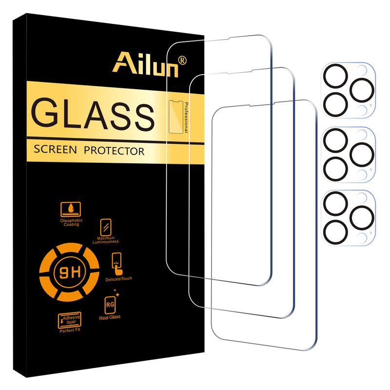 Ailun 3 Pack Screen Protector for iPhone 14 Pro Max [6.7 inch] + 3 Pack Camera Lens Protector,Sensor Protection,Dynamic Island Compatible,Case Friendly Tempered Glass Film,[9H Hardness] - HD iPhone 14 Pro Max-6.7 inch