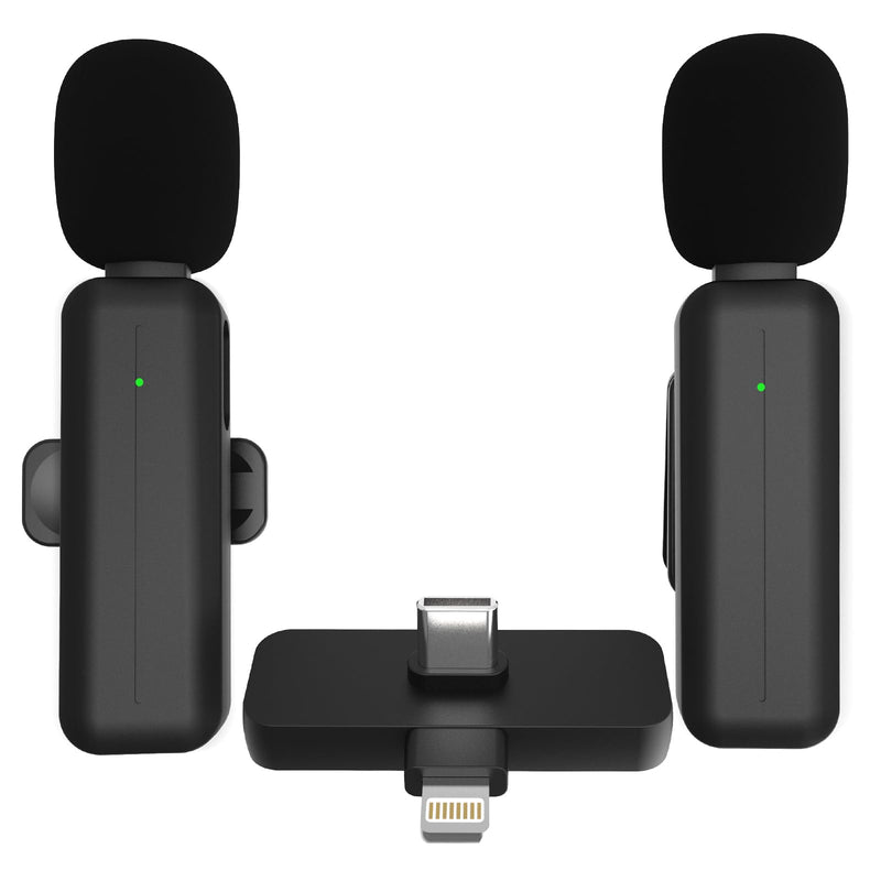 [AUSTRALIA] - 2 Pack Wireless Mini Lavalier Lapel Microphone for iPhone,Android Phone(2 in 1) - 80ft Cordless Clip on Dual Mics with Noise Reduction 5H Working Time for Video Recording Vlogging, YouTube, Interview Black 