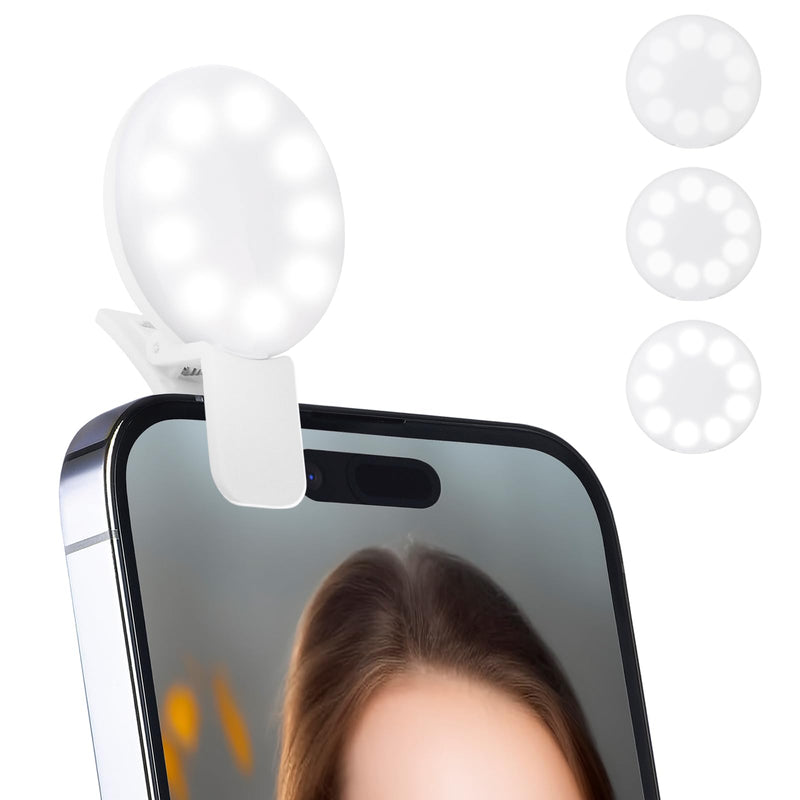 Mini Ring Light for Phone, Starkik Rechargeable Cell Phone Selfie Light Clip On for iPhone, Laptop, Make up, Portable Phone Light (White) mini ring light M
