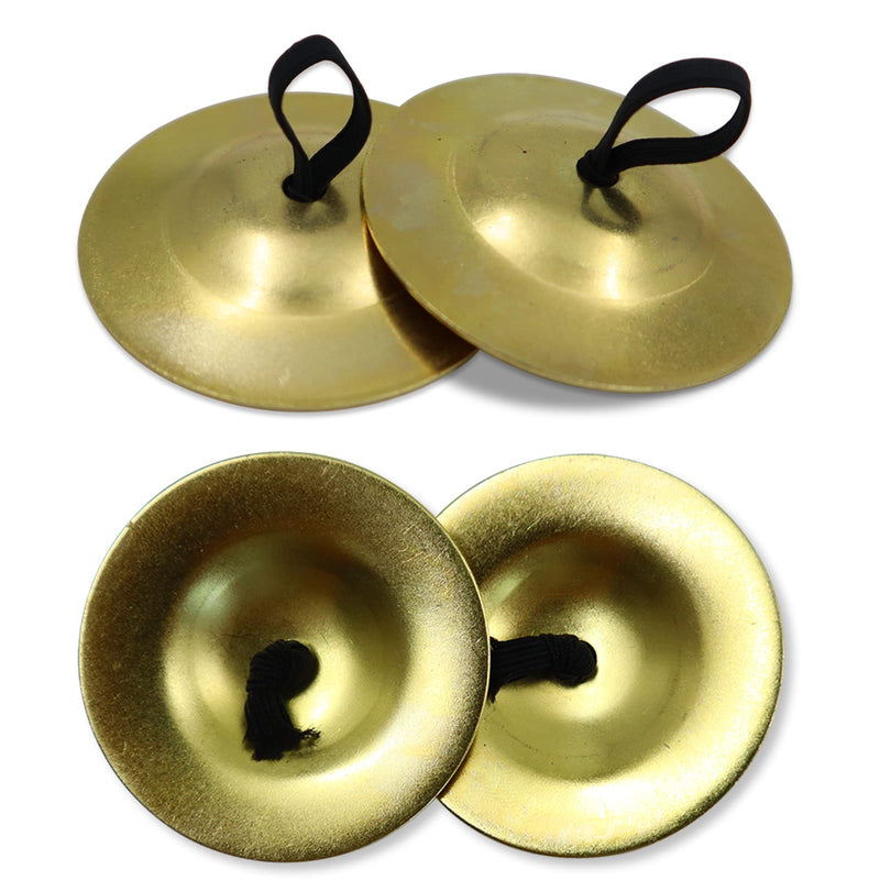 4Pcs Finger Cymbals 5.3cm/2.1in, Finger Zills for Belly Dance, Brass Hand Cymbals, belly dancing cymbals, Dance Finger Musical Instrument for Dancer Party, Sagats (Gold) Gold
