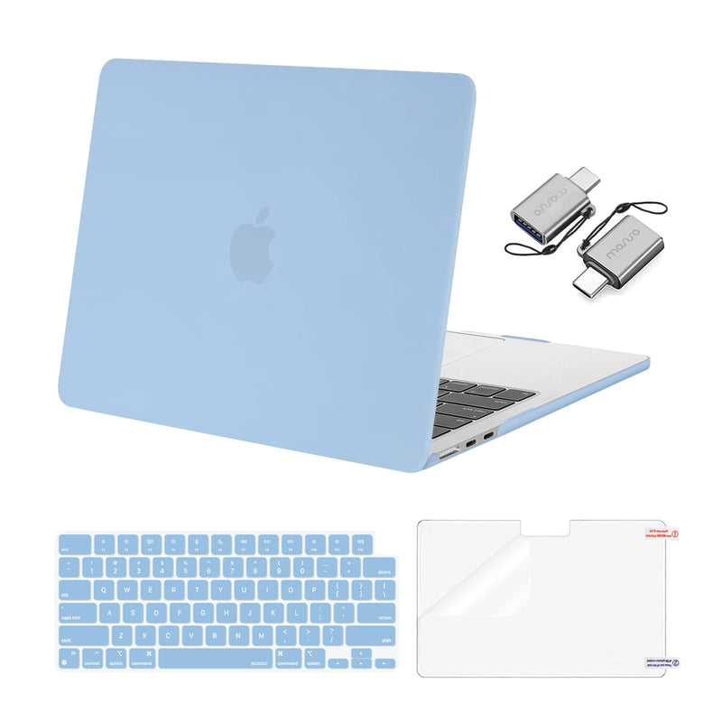 MOSISO Compatible with MacBook Air 13.6 inch Case 2022 2023 2024 Release M3 A3113 M2 A2681 with Touch ID, Plastic Hard Shell Case&Keyboard Cover&Screen Protector&Type C Adapter 2 Pack, Air Blue