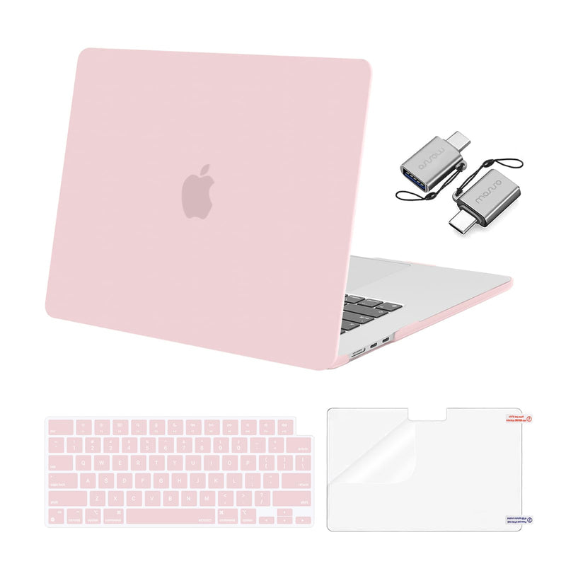 MOSISO Compatible with MacBook Air 13.6 inch Case 2022 2023 2024 Release M3 A3113 M2 A2681 with Touch ID, Plastic Hard Shell Case&Keyboard Cover&Screen Protector&Type C Adapter 2 Pack, Baby Pink