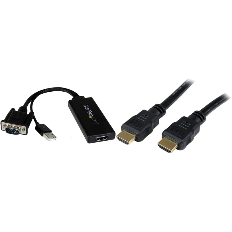 StarTech.com VGA to HDMI Adapter & 6ft (2m) Cable - 4K High Speed With Ethernet - UHD 30Hz Video - 1.4 Standard - Ultra HD Monitors, Projectors, TVs & Displays - Black