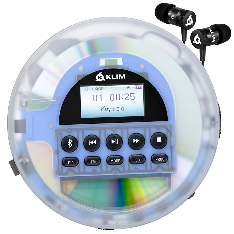 KLIM Nomad Transparent - New 2024 - Portable CD Player Walkman with Long-Lasting Battery - Includes Headphones - Radio FM - MP3 CD Player Portable - TF Card Radio FM Bluetooth - Ideal for Cars Clear