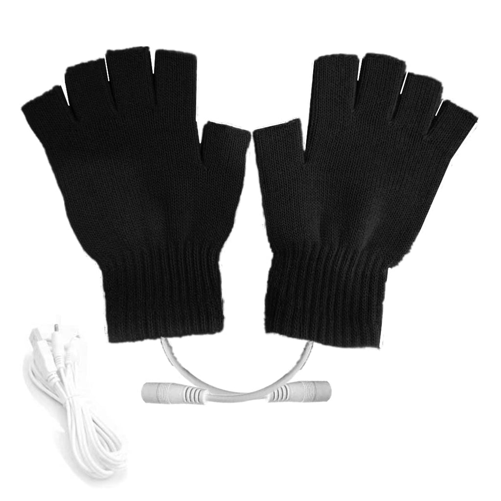 Kbinter USB 2.0 Powered Heating Pattern Knitting Cute Heated Gloves Fingerless Hands Warmer Mittens Laptop Computer 5.0V Warm Gloves for Women Men Girls Boys (Black)