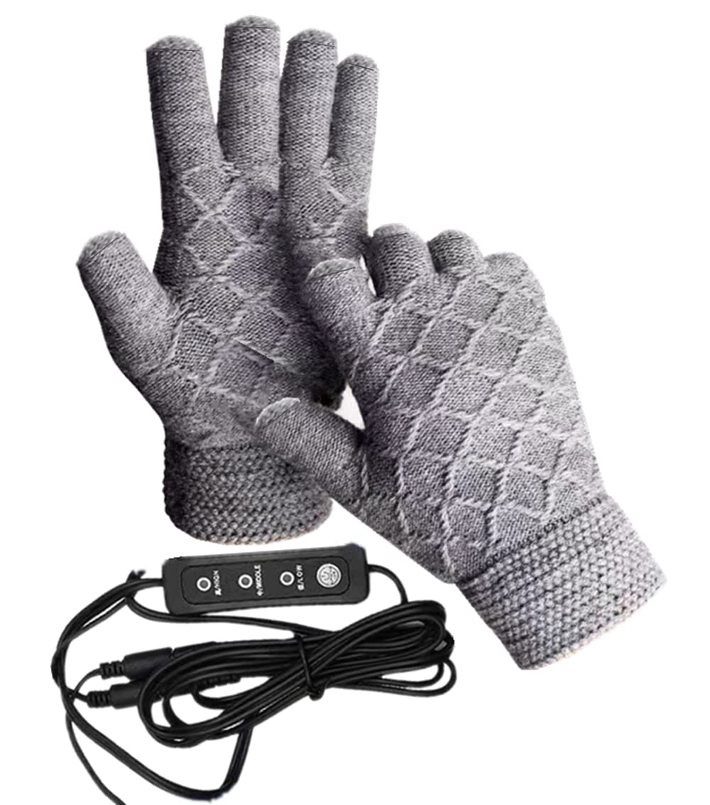 USB Heated Gloves Adjustable Temperature 3 Settings, Half Fingers Warmer Laptop Winter Gloves Knitting Mittens White