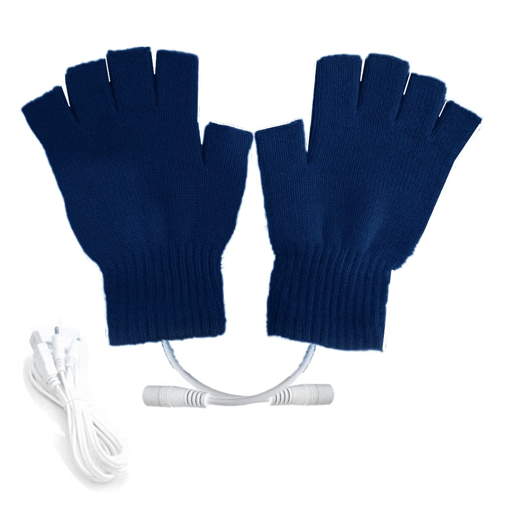 Kbinter USB 2.0 Powered Heating Pattern Knitting Cute Heated Gloves Fingerless Hands Warmer Mittens Laptop Computer 5.0V Warm Gloves for Women Men Girls Boys (Deep Blue)