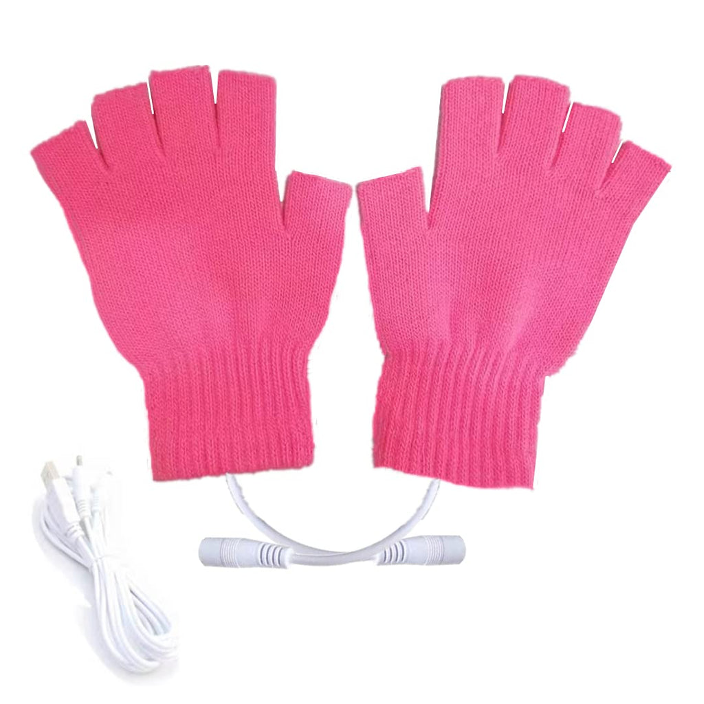 Kbinter USB 2.0 Powered Heating Pattern Knitting Cute Heated Gloves Fingerless Hands Warmer Mittens Laptop Computer 5.0V Warm Gloves for Women Men Girls Boys (Rose)