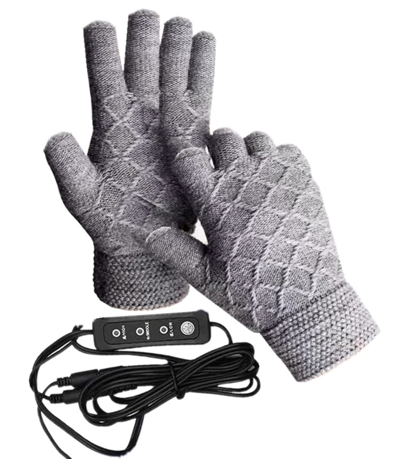 USB Heated Gloves Adjustable Temperature 3 Settings, Half Fingers Warmer Laptop Winter Gloves Knitting Mittens Brown