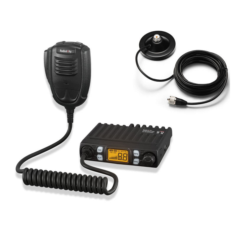 Radioddity CB-27 Pro 40-Channel Mini Mobile CB Radio with AM/FM Instant Emergency Channel 9/19, 4W Power Output, VOX, RF Gain + Radioddity RAM5 CB Radio Antenna Magnet Mount SO-239 Connection