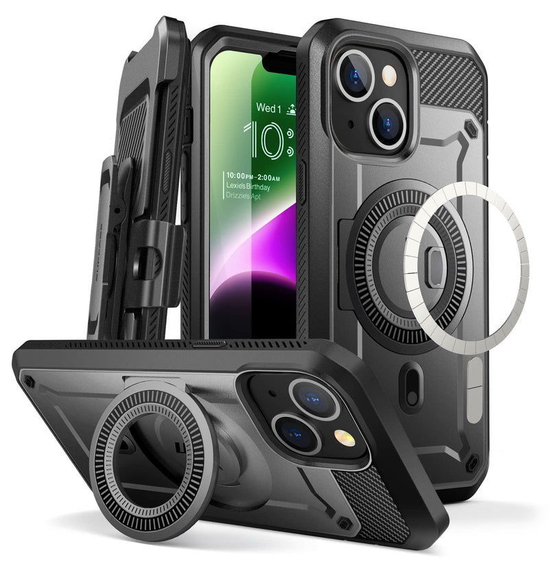 SUPCASE for iPhone 14 Plus Case with Screen Protector, Black | Military-Grade Protection, Compatible with MagSafe, Belt-Clip, Heavy Duty Shockproof, Unicorn Beetle Pro Mag