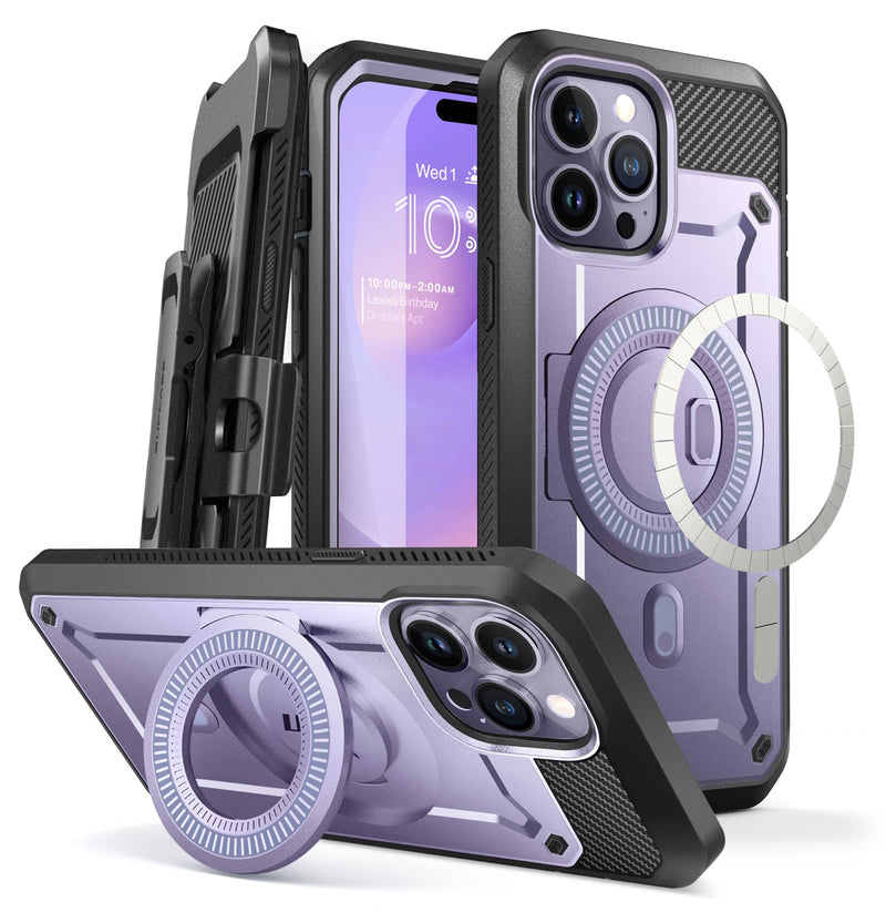 SUPCASE for iPhone 14 Pro Max Case, Compatible with MagSafe, Mauve | Built-in Screen Protector, Military-Grade Protection, Belt-Clip, Heavy Duty Shockproof, Unicorn Beetle Pro Mag Purple