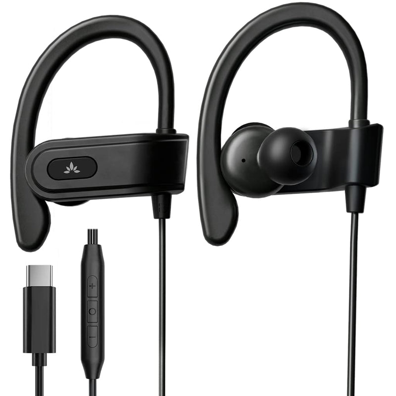 [AUSTRALIA] - Avantree C171 - USB-C Wired Earbuds with Microphone & Volume Controls, Compatible with New iPhone 15 & 16, Samsung, Google & Android Type C Phones Headphones with Ear Hook for Running & Sports Black Standard USB-C (Android & iPhone 15 & 16) 