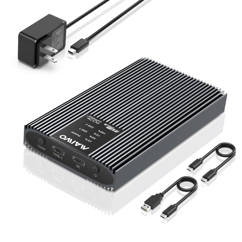 MAIWO Dual Bay M.2 NVMe SSD Enclosure with Offline Clone, 20Gbps USB3.2 GEN2x2, Support M.2 PCIe NVME M Key SSD Reader Duplicator, Tool Free, All Metal Case, 16TB Capacity
