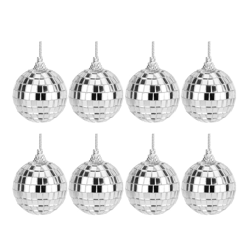 Mirror Disco Balls Set - Silver Disco Party Decoration Bright Reflective Mirror Christmas Balls Easy to Hang Suitable for Christmas, Wedding, Family Party Decoration (8) 8