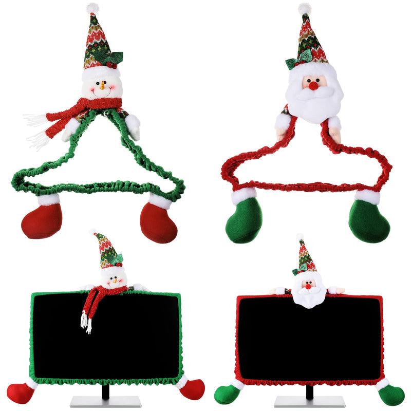 Funtery 2 Pcs Christmas Computer Monitor Cover, Christmas Office Decoration | Fits Computer Laptop Screens, Office Snowman Santa Home Festive Decor, Elastic Stretch Design