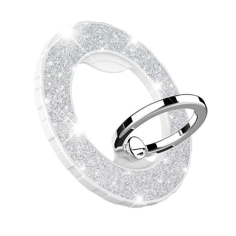 Magnetic Phone Ring Holder for magsafe, Glitter Magnetic Grip Compatible with iPhone 15 14 13 12 Pro max,Pro,Plus,Mini Mag Safe Accessories,Adjustable Kickstand Wireless Charging,Silver Glitter Silver