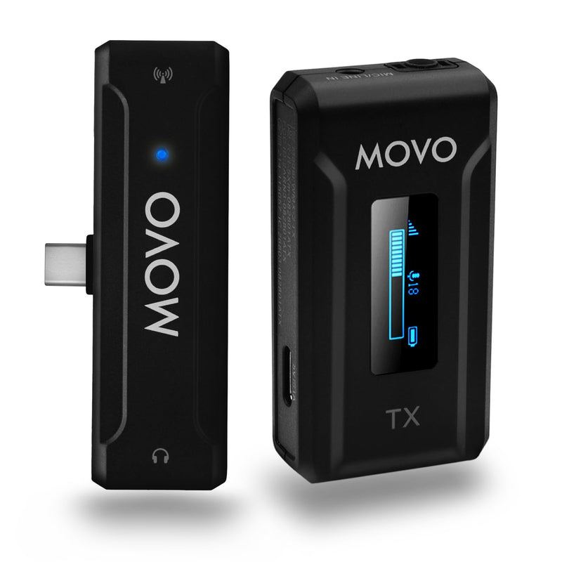 [AUSTRALIA] - Movo WMX-2-C Wireless Microphone for USB-C Devices – Wireless Lavalier Mic System with Charging Case – Clip-On Lapel Mic for iPhone 15 and Up, Android, iPad Pro, MacBook – 7HR Battery, 328ft Range 1 Transmitter 