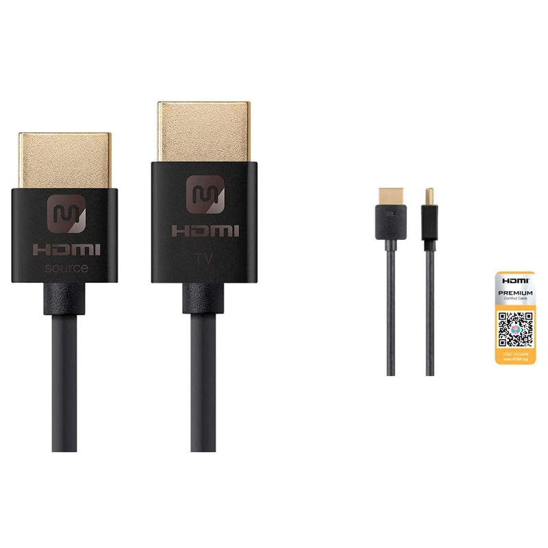 Monoprice 114196 HDMI High Speed Active Cable - 15 Feet - Black & 124188 High Speed HDMI Cable - 8 Feet - Black| Certified Premium, 4K@60Hz, HDR, 18Gbps, 36AWG, YUV, 4:4:4 - Ultra Slim Series